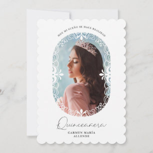 Oval Flourish Spanish Chic Photo Quinceañera Invitation