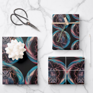 Oval Framed Owl Personalised Name Wrapping Paper Sheet