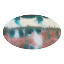 Oval glossy stickers with old brick building