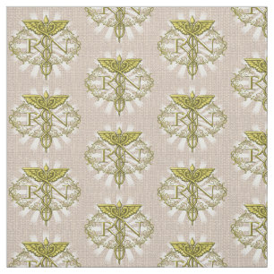 Oval Gold Caduceus RN Nurse Fabric