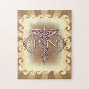 Oval Gold Caduceus RN Nurse Jigsaw Puzzle