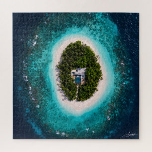 Oval Island Luxury Villa Satellite View Jigsaw Puzzle