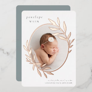 Oval Laurel   Foil Birth Announcement