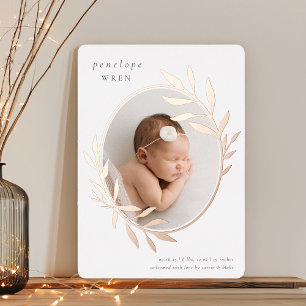 Oval Laurel Foil Birth Announcement