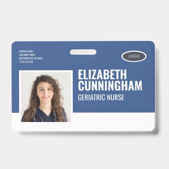 Oval Logo Nurse Photo Name Barcode Horizontal ID Badge (Front)