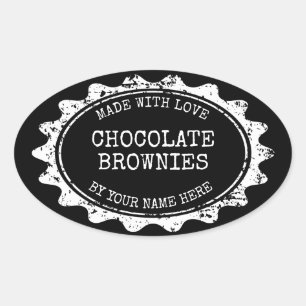 Oval Made with love stickers for homemade brownies