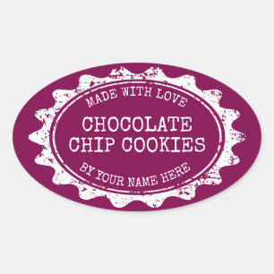 Oval Made with love stickers for homemade cookies