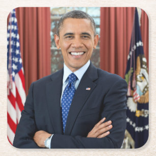 Oval Office Portrait, Obama Barack US President Square Paper Coaster