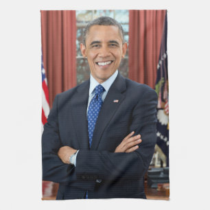 Oval Office Portrait, Obama Barack US President Tea Towel