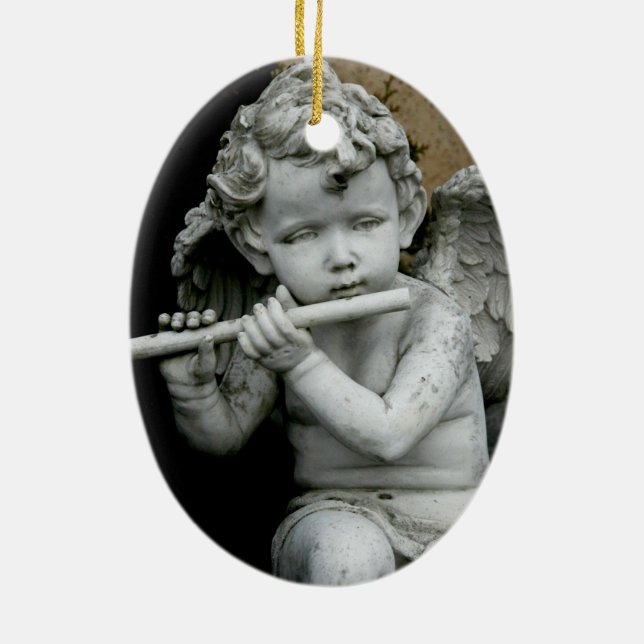 Oval Ornament Cherub Playing his Flute (Back)