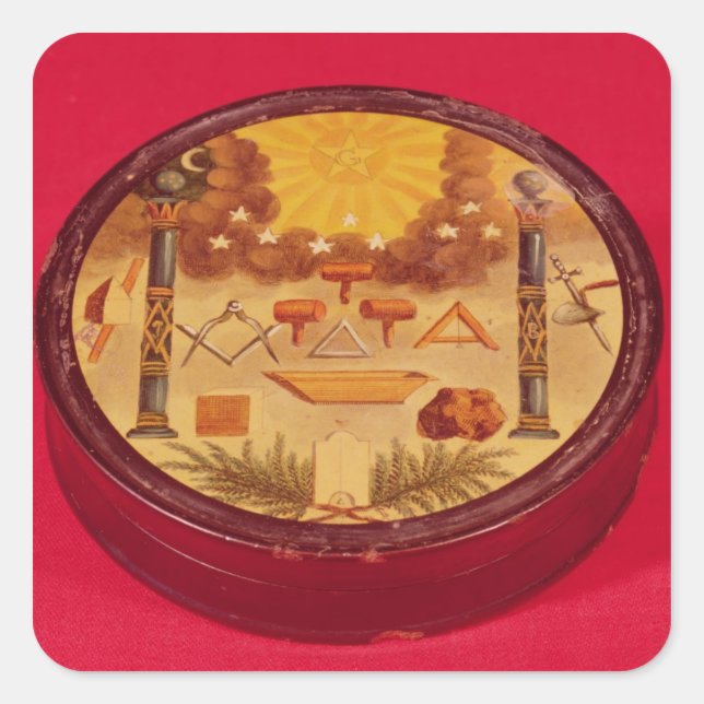 Oval painted box, with symbols of Freemasonry Square Sticker (Front)