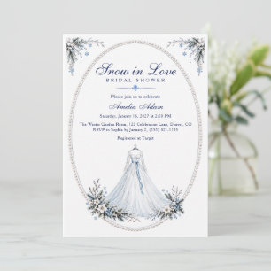 Oval Pearl Frame Snow in Love Winter Bridal Shower Invitation