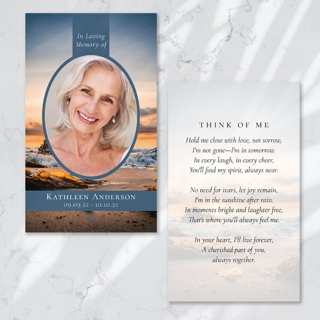Oval Photo Beach Sunrise Memorial Prayer Card (Creator Uploaded)