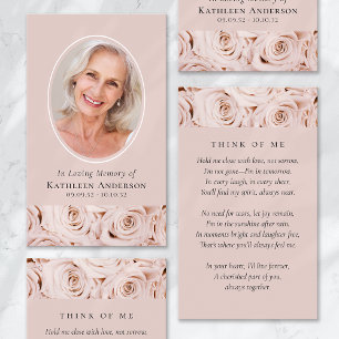 Oval Photo Pink Roses Memorial Prayer Card