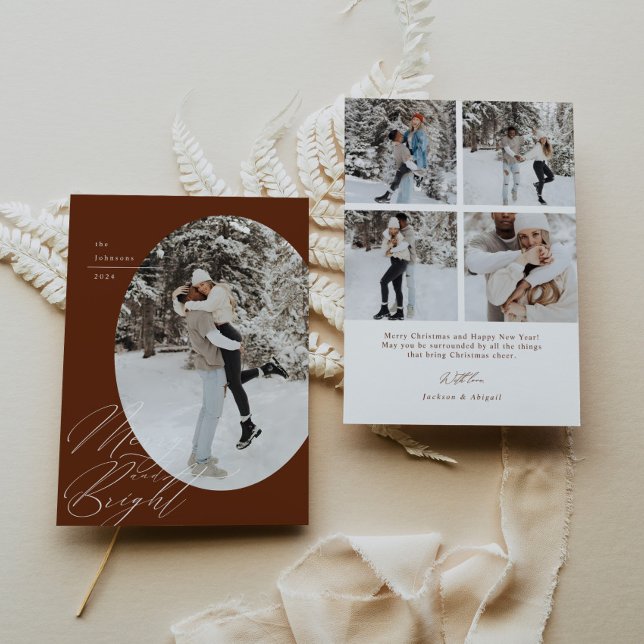 Oval Photo Script Typography Simple Christmas Holiday Card (Creator Uploaded)