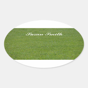 Oval photo sticker with name - green grass