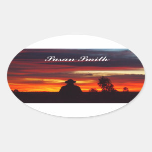Oval photo sticker with name - outback sunset