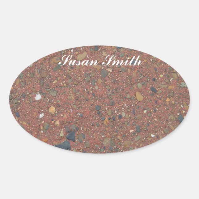 Oval photo sticker with name - Sand and pebbles (Front)