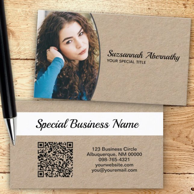 Oval Professional Photo QR Code Nanny  Business Card (front and back business card template)
