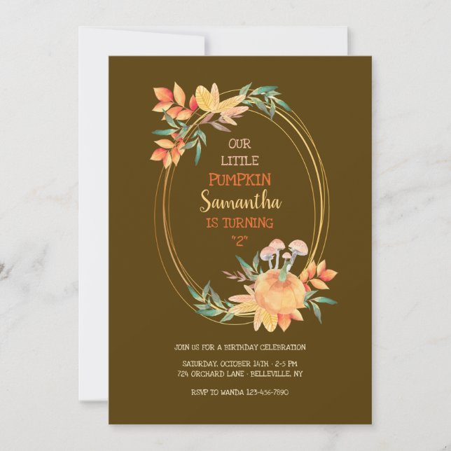 Oval Pumpkin Frame YOU PICK BACKGROUND COLOR Invitation (Front)