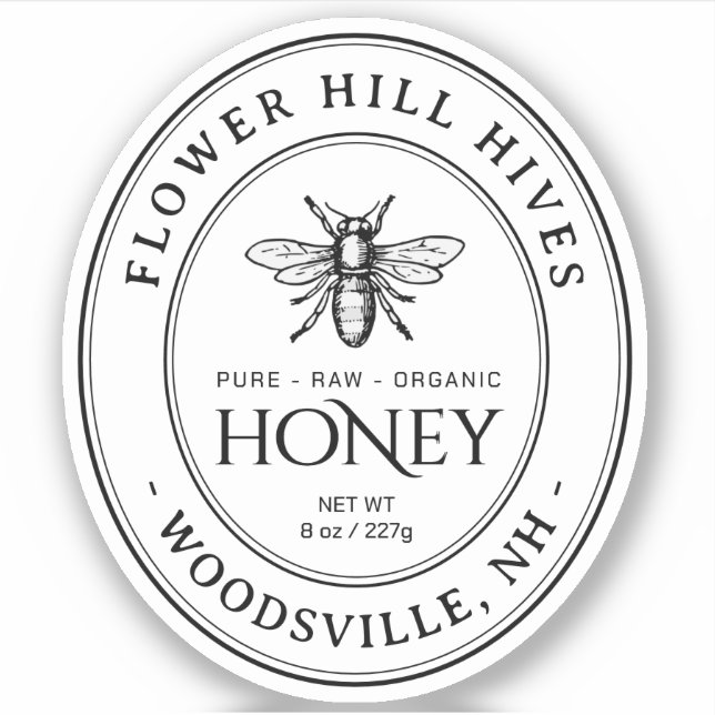 Oval Queenline Honey Black Text Clear or White (Front)