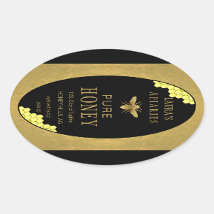 Oval Queenline Honey Jar Bee Apiary Gold Vintage Sticker
