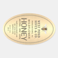 Oval Queenline Honey Jar Label with Bee 16 & 32oz