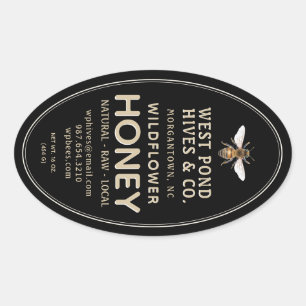 Oval Queenline Honey Jar Label with Bee 16 & 32oz