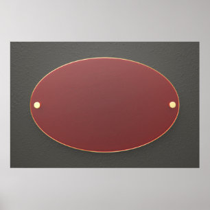 Oval red glass nameplate with golden edge poster