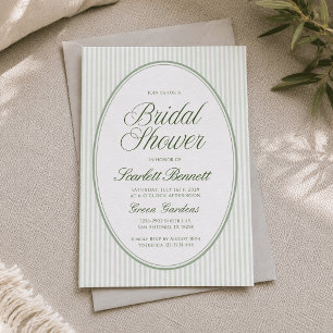 Oval Sage Green Striped Bridal Shower Invitation