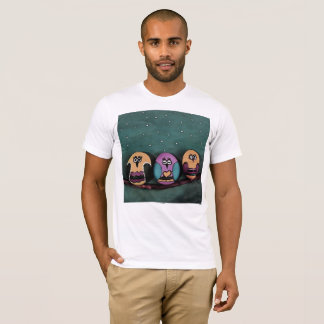 Oval Shaped Owls Against NightSky Primitive Art T-Shirt