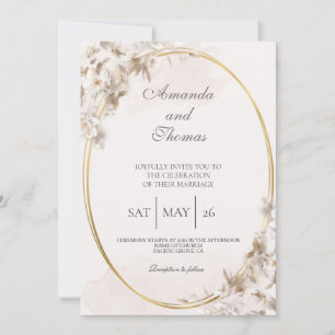 Oval shaped with white flower wedding Invitation