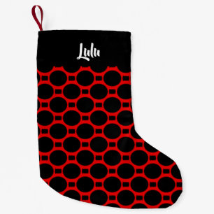 Oval shapes red black small christmas stocking