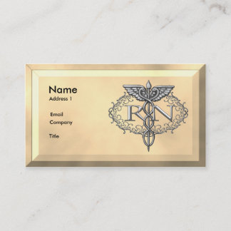 Oval silver caduceus nurse business card