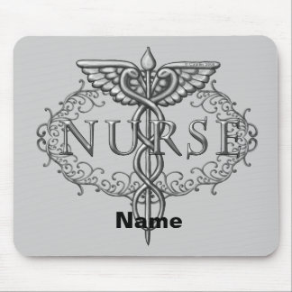 Oval silver caduceus nurse mouse pad