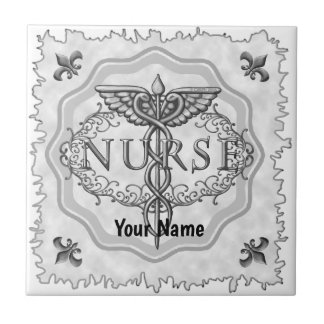 Oval silver caduceus nurse tile
