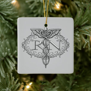 Oval Silver Caduceus RN Nurse Ornament