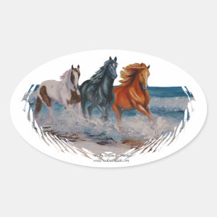 Oval sticker, Horses in the surf Sticker
