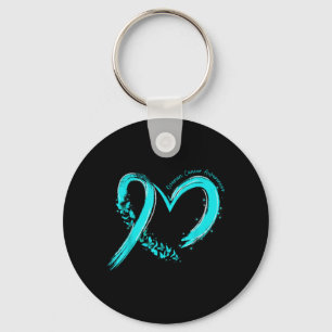 Ovarian Cancer Awareness Heart Ribbon Teal Suprt Key Ring