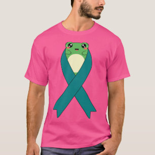 Ovarian Cancer Awareness Kawaii Frog Teal Ribbon G T-Shirt