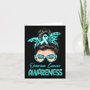 Ovarian Cancer Awareness Messy Bun Teal Ribbon Card