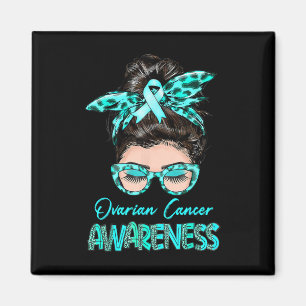 Ovarian Cancer Awareness Messy Bun Teal Ribbon  Magnet