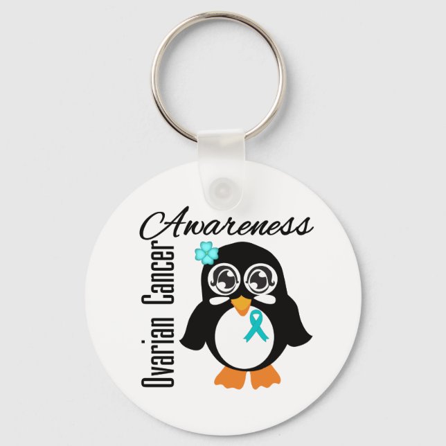 Ovarian Cancer Awareness Penguin Key Ring (Front)