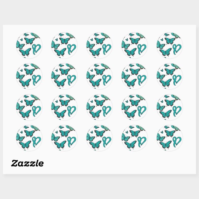Ovarian Cancer Awareness Ribbon and Butterfly Classic Round Sticker (Sheet)