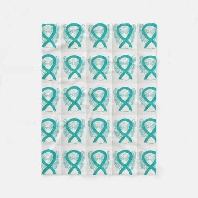 Ovarian Cancer Awareness Ribbon Fleece Blanket (Front)