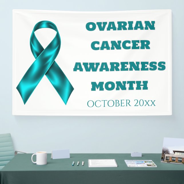 Ovarian Cancer Awareness teal on white ribbon Banner (Tradeshow)