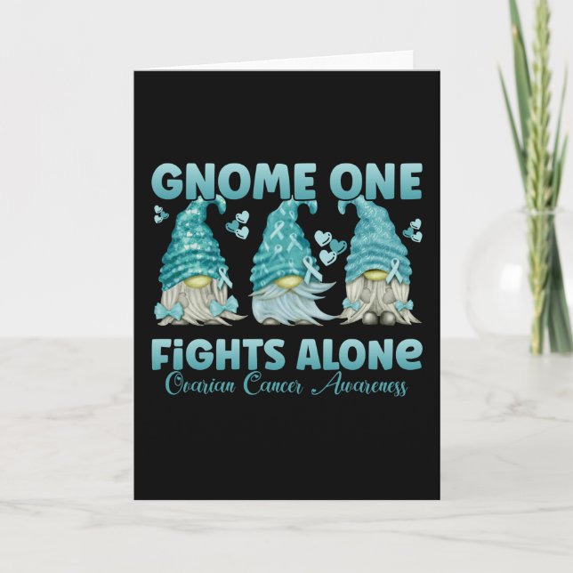 Ovarian Cancer Awareness Teal Ribbon Gnome Card (Front)