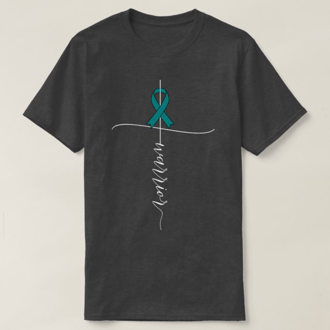 Ovarian Cancer Awareness Warrior Teal Ribbon Gift3 T-Shirt (Design Front)