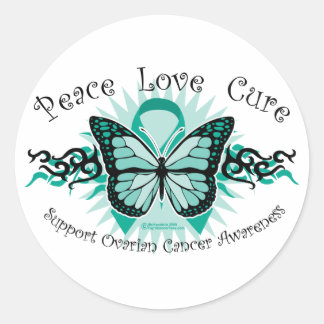 Ovarian Cancer Butterfly Tribal Classic Round Sticker