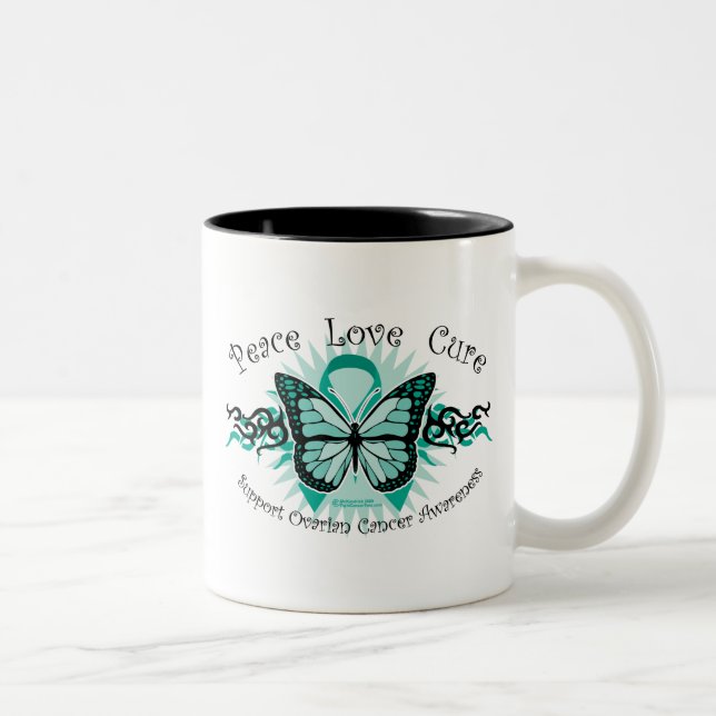 Ovarian Cancer Butterfly Tribal Two-Tone Coffee Mug (Right)